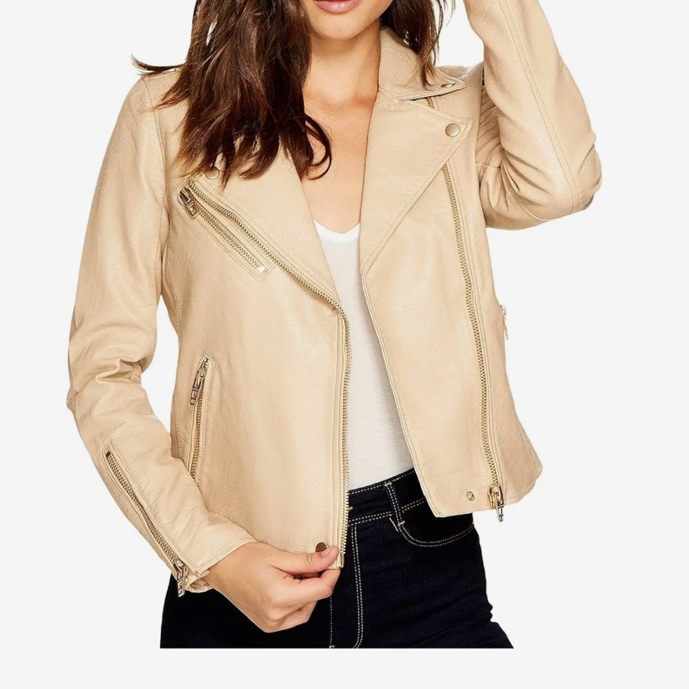 Tan/taupe faux leather moto jacket XS